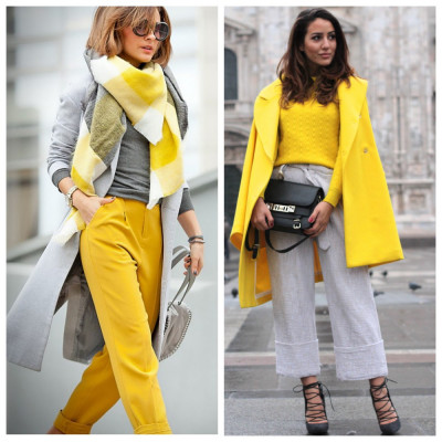 Серый и желтый – два главных цвета 2021 года, сочетания в одежде