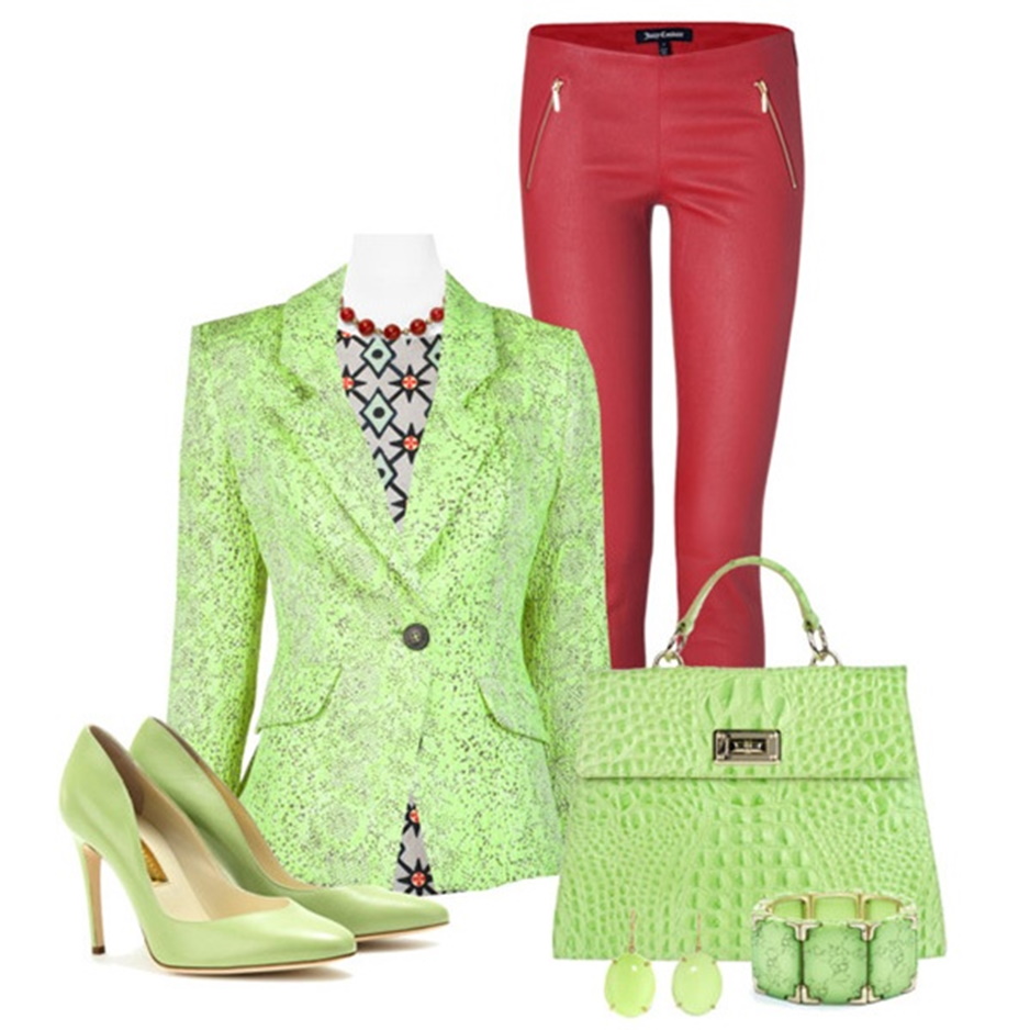 Сочетание цветов с зеленым цветом в одежде женщины